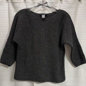 Ann Taylor Charcoal Ribbed Bateau Neck Sweater SZ XS cashmere blend boxy lagen